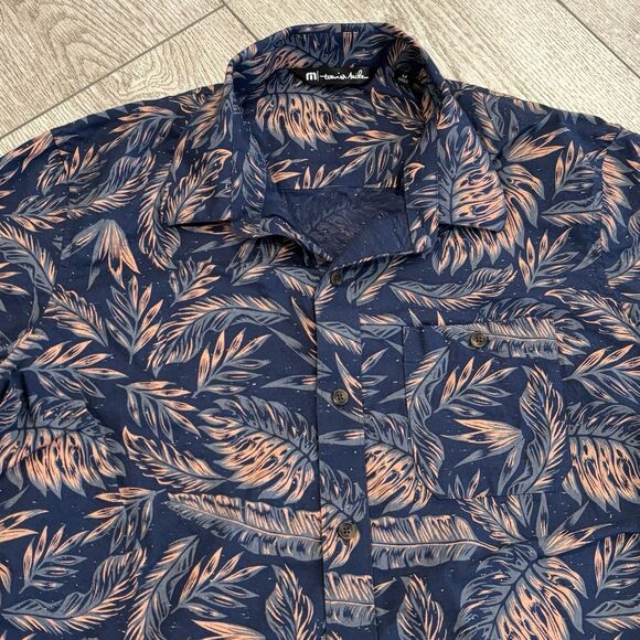 Travis Mathew Shirt Mens Medium Blue Hawaiian Floral Aloha Tropical Pattern Golf - Picture 2 of 7